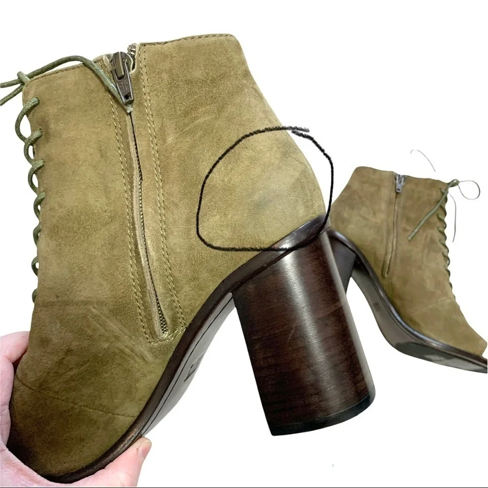 Frye Amy Peep Toe Suede Lace Up Heeled Ankle Boot Size 7